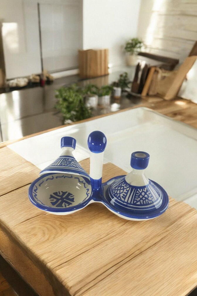 Moroccan Ceramic Double Mini Tagine Spice Holder